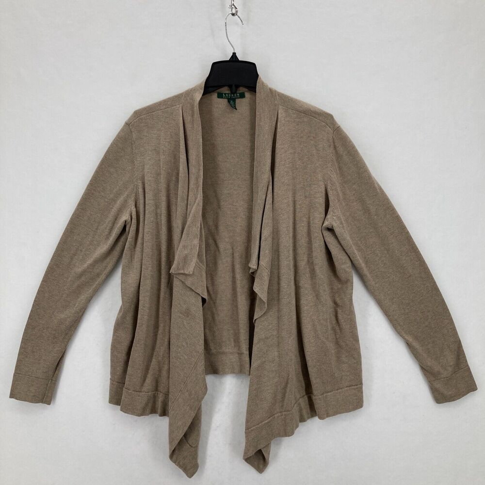 Lauren Ralph Lauren Open Front Cardigan Sweater Women's XL Beige Asymmetrical‎